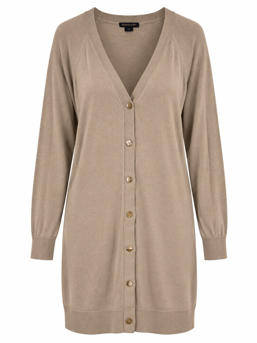 Pendleton Silk Cotton & Cashmere Taupe Button-Front Knit Extra Long Cardigan